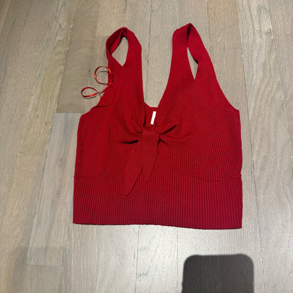 Red knit crop top